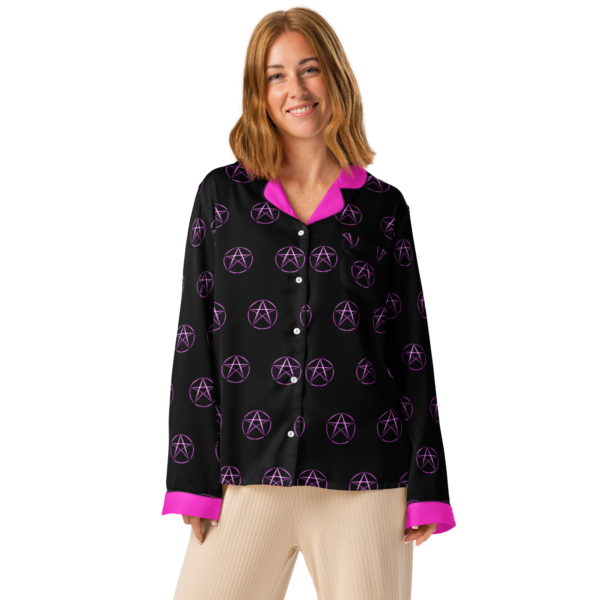 NEON PENTAGRAM - Womens Long Sleep Pajama Top - Image 2